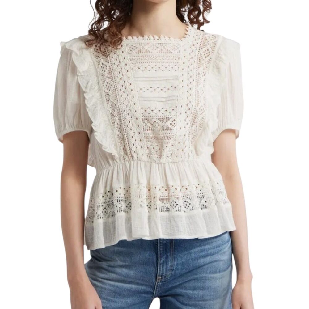 Treasure & Bond Cream Crochet Lace Peplum Top